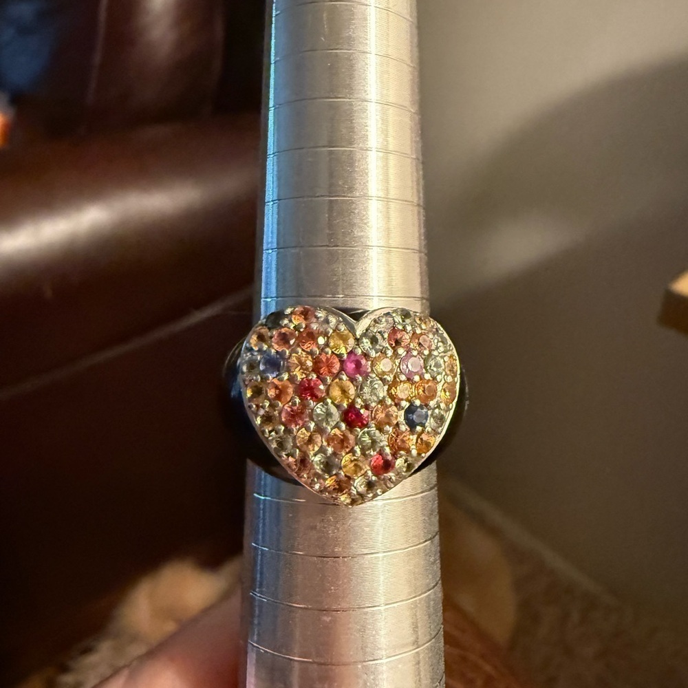 SKJ sterling silver Multicolor Crystal Heart Ring Size 10